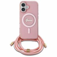 Guess Crossbody Cord Script MagSafe Viedtālruņa apvalks Apple iPhone 16 - rozā