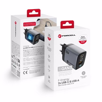FORCELL F-ENERGY GaN III VT-37 ceļojuma lādētājs ar digitālo indikatoru 2 x Type C + USB A PD QC4.0 SAM SFC2.0 3,45A 70W pelēks