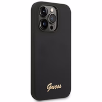 Guess GUHCP14XSLSMK iPhone 14 Pro Max 6.7" melns cietais silikona viedtālruņa apvalks Vintage Gold Logo