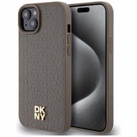 DKNY Ādas raksts metāla logotips Magnētiskais viedtālruņa apvalks iPhone 15 / 14 / 13 - brūna