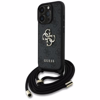 Guess 4G Big Logo Cord Stap viedtālruņa apvalks iPhone 16 Pro - melns