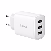 Baseus sienas lādētājs Compact 3 x USB balts 17W