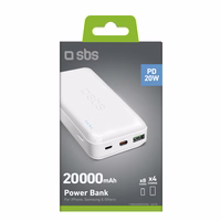 Portatīvais lādētājs SBS TTBB20000PD20W 20000 mAh 20W Power Delivery ar MicroUSB, USB-C, USB-A - balta