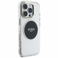 Guess IML Metal Colored Circle Classic Logo Magnētiskais viedtālruņa apvalks iPhone 16 Pro Max - melns