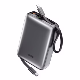 BWOO portatīvais lādētājs P73 22.5W 20000 mAh with 2 built-in cables 1 x USB-C 1 x Lightning melns