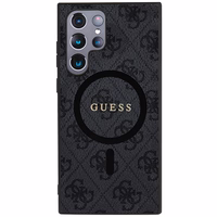 Guess 4G Collection Ādas Metāla Logotips Magnētiskais viedtālruņa apvalks Samsung Galaxy S24 Ultra - melna