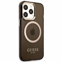 Guess Gold Outline caurspīdīgs Magnētiskais MagSafe viedtālruņa apvalks iPhone 13 Pro / iPhone 13 - melns