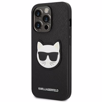 Karl Lagerfeld Saffiano Choupette Head Patch viedtālruņa apvalks iPhone 14 Pro - melns