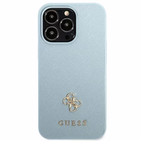 Guess Saffiano 4G Small Metal Logo viedtālruņa apvalks iPhone 13 Pro Max - zila