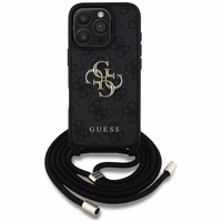 Guess 4G Big Logo Cord Stap viedtālruņa apvalks iPhone 16 Pro Max - melns