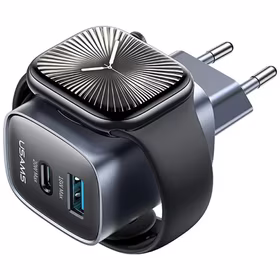 Tīkla lādētājs USAMS CC293 T67 20W iWatch 1xUSB-C 1xUSB-A tumšs