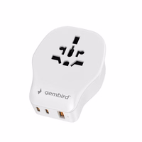 Gembird TPA-1A2C20-02-W Universal travel power adapter, 20 W, balts