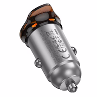 Automobiļa lādētājs Hoco 2 x USB C QC PD 45W + kabelis USB C uz Lightning NZ16B metāla pelēks