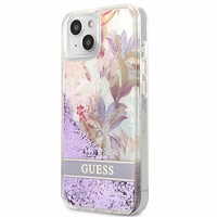 Guess GUHCP13SLFLSU iPhone 13 mini 5.4" violets cietais apvalks ziedu šķidrs spīdums