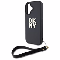 DKNY Wrist Strap Stock Logo viedtālruņa apvalks iPhone 16 - melns