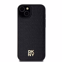 DKNY Ādas raksts metāla logotips Magnētiskais viedtālruņa apvalks iPhone 15 / 14 / 13 - melna