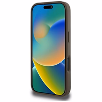 Guess Grained Hot Stamp Peony trīsstūra logotipa magnētiskais viedtālruņa apvalks iPhone 16 Pro Max - brūns