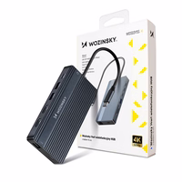 USB-C Hub 14 in 1 Wozinsky WDS03Y5S daudzfunkcionāls, alumīnijs, 3 monitoriem, ar 15 cm kabeli - pelēks
