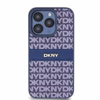 DKNY Ādas mono svītra un metāla logotips viedtālruņa apvalks iPhone 15 Pro - zils