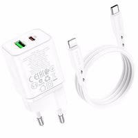 Borofone Sienas lādētājs BN7 - USB + Type C - QC 3.0 PD 20W ar Type C uz Lightning kabeli balts