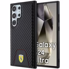 Ferrari Carbon Stitched Bottom viedtālruņa apvalks Samsung Galaxy S24 Ultra - melns