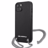 Karl Lagerfeld KLHCP13SPMK iPhone 13 mini 5,4 "melns cietais apvalks Ādas tekstūra un ķēde