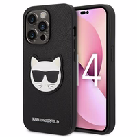 Karl Lagerfeld Saffiano Choupette Head Patch viedtālruņa apvalks iPhone 14 Pro - melns