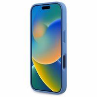 Guess Ādas Crossbody apvalks viedtālrunim iPhone 16 ar metāla logotipu un Strass - zils