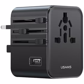 Tīkla lādētājs USAMS Travel Adapter CC308 USB-C + USB-A 17W 4in1 US/AU/EU/UK melns