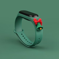 Siksna Xmas Xiaomi Mi Band 3 / 4 Ziemassvētku silikona siksna aproce ar zvaniņu - tumši zaļa