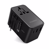 Ceļojumu adapteris Choetech PD5022 70W EU/US/AUS/UK ar iebūvētu USB-C kabeli (melns)