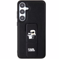 Karl Lagerfeld Gripstand Saffiano Karl&Choupette Pins viedtālruņa apvalks Samsung Galaxy S24 - melns