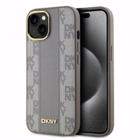DKNY Ādas rūtainais mono raksts magnētiskais iPhone 15 viedtālruņa apvalks - bēšs