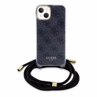 Guess Crossbody Cord 4G Print viedtālruņa apvalks iPhone 15/14/13 - melns