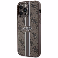 Guess 4G Printed Stripes Magnētiskais viedtālruņa apvalks iPhone 15 Pro Max - brūns