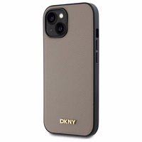 DKNY Grained Metal Logo Magnētiskais iPhone 15 viedtālruņa apvalks - bēšs