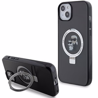 Karl Lagerfeld KLHMP15MHMRSKCK iPhone 15 Plus 6.7" melns/melns cietais apvalks ar gredzena statīvu Karl&Choupette Magnētiskais