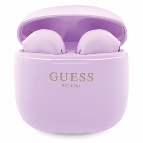 Guess GUTWST26PSU TWS Bluetooth austiņas + dokstacija - violetas Classic EST logotips