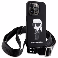 Karl Lagerfeld KLHCP15XSCBSKNK iPhone 15 Pro Max 6.7" cietais apvalks melns/melns Crossbody Silikona Ikonik