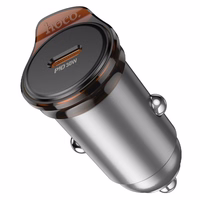 Automobiļa lādētājs Hoco 2 x USB C QC PD 45W + kabelis USB C uz Lightning NZ16B metāla pelēks