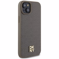 DKNY Ādas raksts metāla logotips Magnētiskais viedtālruņa apvalks iPhone 15 / 14 / 13 - brūna