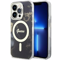 Guess GUHMP14LHTMRSK iPhone 14 Pro 6.1" melns/melns cietais apvalks Zelta Marmors MagSafe