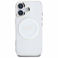 Guess IML Metal Colored Circle Classic Logo Magnētiskais viedtālruņa apvalks iPhone 16 - balts