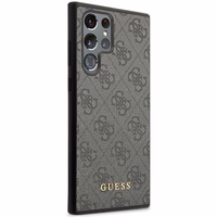 Guess GUHCS23LG4GFGR S23 Ultra S918 pelēks/pelēks cietais apvalks 4G Metāla Zelta Logotips