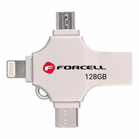 FORCELL F-DATA USB zibatmiņa Metal Quad 128GB USB3.2 Gen 1 (USB A / Type C / Lightning / Micro USB) sudraba