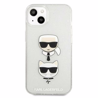 Karl Lagerfeld Glitter Karl's & Choupette Head apvalks iPhone 13 mini - pelēks