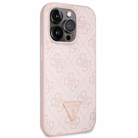Guess GUHCP14LP4TDSCPP apvalks iPhone 14 Pro - rozā krustenisks 4G metāla logotips