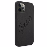 Guess Saffiano Vintage Script viedtālruņa apvalks iPhone 12 Pro Max 6.7 melns