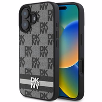 DKNY šachī raksts un drukātas svītras iPhone 16 apvalks melns