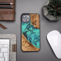 Koka un sveķu viedtālruņa apvalks iPhone 15 Plus Bewood Unique Turquoise - tirkīza un melns
